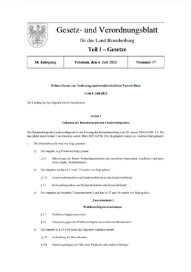 Die Präsidentin des Landtages Brandenburg |  Gesetz- und Verordnungsblatt für das Land Brandenburg | Zeitschrift |  Sack Fachmedien